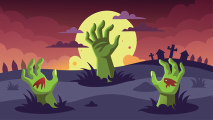 Print Zombie Hands Emerging from the Ground Halloween Background Vector Illustration Design