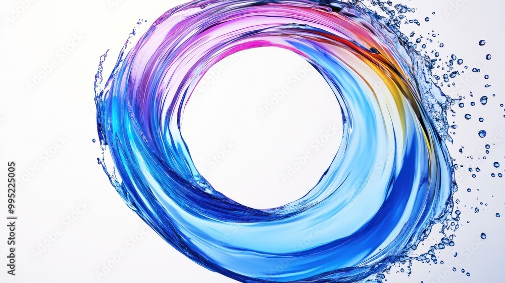 Poster abstract circle liquid motion flow explosion. curved wave colorful pattern with paint drops on white