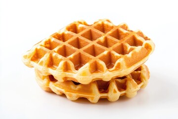Two Golden Brown Waffles Stacked on White Background