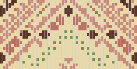 Pixel Geometric Ikat Seamless Patternfolk Embroidery, Aztec Geometric Ornament Print. Design for Carpet, Wallpaper, Clothing, Wrapping, Fabric