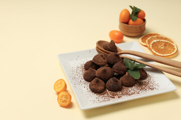 Chocolate truffles, concept of delicious sweet food