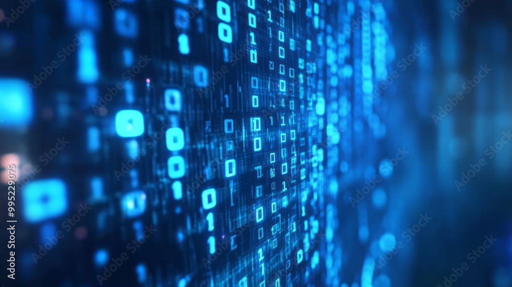 Poster blue digital binary data on computer screen banner