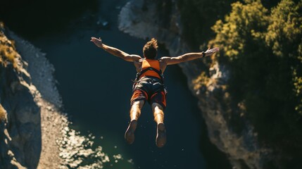 Thrilling Bungee Jump: New Zealand Athlete Soaring Off Bridge into River Gorge for Adrenaline Rush Adventure