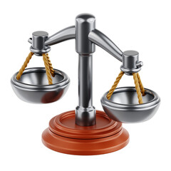3d illustration balance scale, law, justice, ethics. UI element. 3d rendering