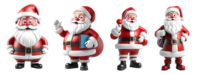 set of 3d santa claus isolated on transparent background