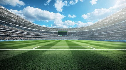 Fototapeta premium Bright and Spacious Football Field Under Blue Sky