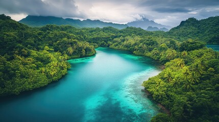 A serene lagoon with turquoise waters surrounded