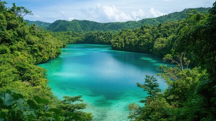 Obraz premium A serene lagoon with turquoise waters surrounded