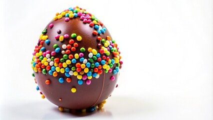 Delightful Chocolate Egg with Colorful Sprinkles on a White Background for Culinary Inspiration