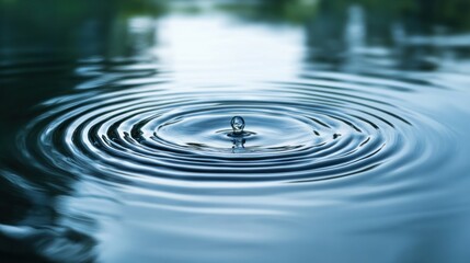 A water droplet creates ripples on a calm surface, showcasing nature's beauty and tranquility.