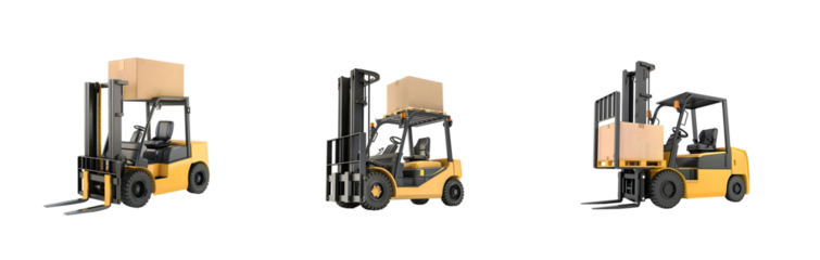 Forklift Truck Collection Isolated on Transparent Background