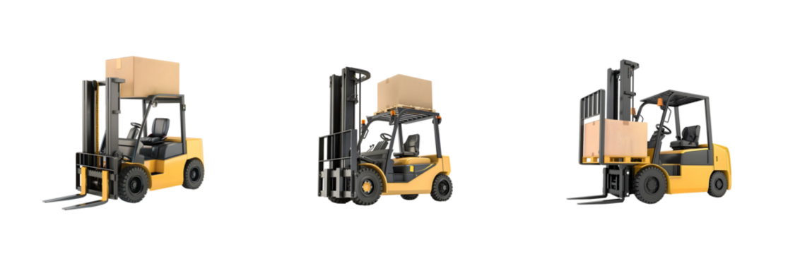 Forklift Truck Collection Isolated on Transparent Background