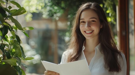 Fototapeta premium Business, career and placement concept. Job offer. Happy woman getting new job offer