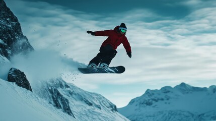 Fearless Norwegian Snowboarder Soaring through Icy Mountain Air - Action Sports Photography