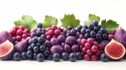 3D Grapes and Figs Vector Illustration - Cartoon Style Abundance of Fruits for Yalda Night, Isolated on White Background