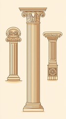 Obraz premium Line Greek pillars and Roman columns, ancient architecture and antique buildings