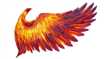 Obraz premium A stunning phoenix wing, showcasing vibrant colors of red and orange, symbolizing rebirth and transformation.
