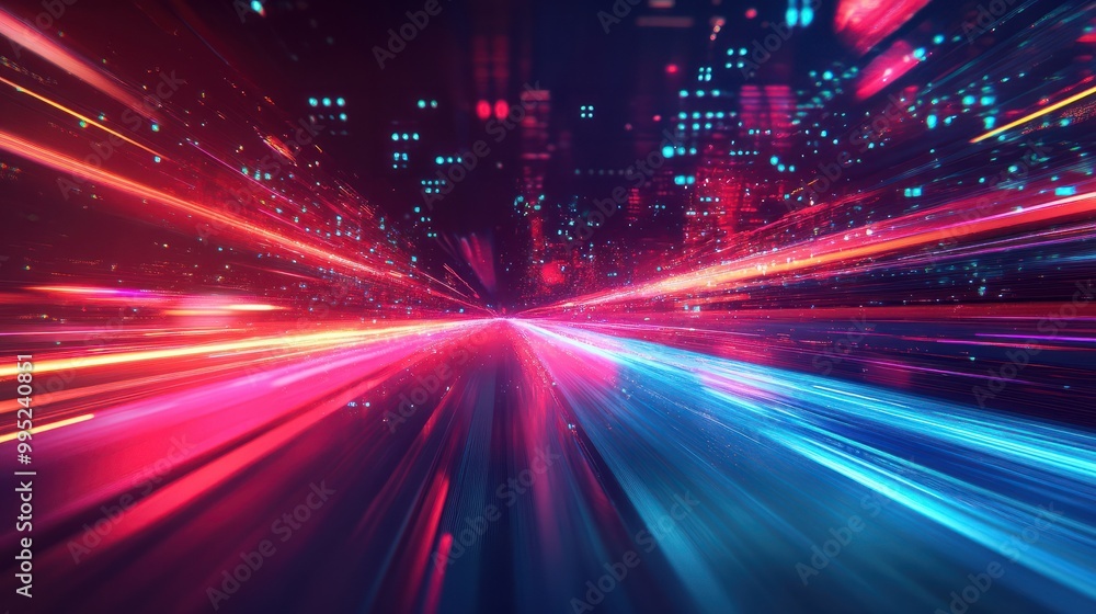 Aufkleber digital technology abstract background with blurred lights and moving lights, in the style of precis