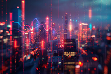 Obraz premium Futuristic Cityscape with Financial Market Overlay
