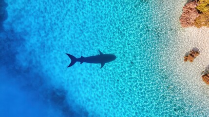 Fototapeta premium Shark Swimming Over Tropical Coral Reef Surface