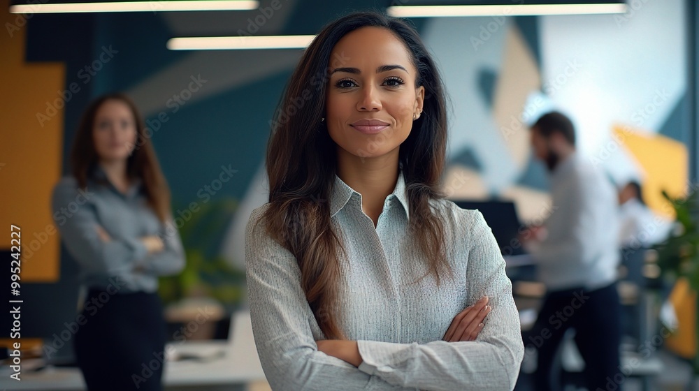 Poster Confident Businesswoman in Modern Office Setting