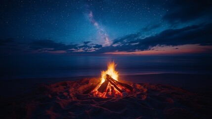 Campfire Under a Starry Night Sky