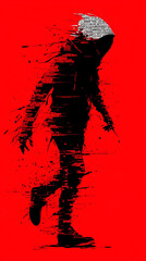 Full-length Urban Character in Streetwear Composed of Overlapping Shapes and/or Letters That Create Depth, Texture and Movement