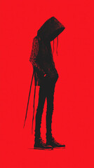 Full-length Urban Character in Streetwear Composed of Overlapping Shapes and/or Letters That Create Depth, Texture and Movement