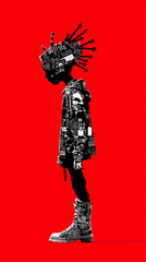 Full-length Urban Character in Streetwear Composed of Overlapping Shapes and/or Letters That Create Depth, Texture and Movement