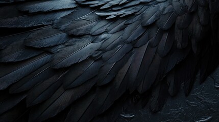 Halloween background with black raven feathers on dark grunge backdrop Horror gothic abstract design with copyspace Closeup of bird wing texture : Generative AI