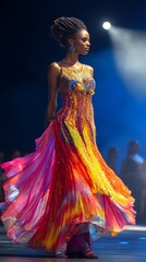 66. A vibrant fashion show with models showcasing stunning outfits