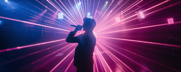 Abstract Silhouette of Singer at Neon Nightclub