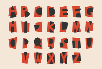 Minimal paper cut collage alphabet with letters