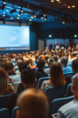Audience in Conference Hall: Media Screen Presentation, Business & Education Concept