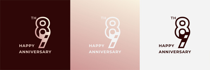 Logo 89th, 89 years anniversary, Creative template for celebration, birthday, greeting and invitation. Editable file