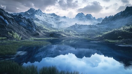 Fototapeta premium A tranquil scene of blue lava reflecting in a nearby volcanic pond