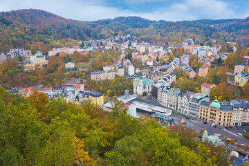 Townscape of Karlovy Vary (Carlsbad) in  Czech Republic.