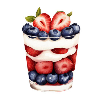 Delight in layered fruit parfait featuring fresh blueberries, strawberries, and raspberries, beautifully arranged for refreshing treat