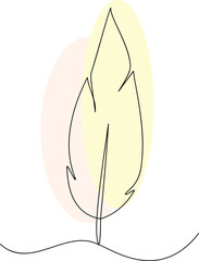 Quill feather isolated on white background. Hand-drawn one line vector illustration.