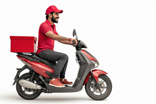 Indian delivery boy riding scooter