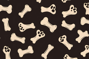 Dog Bone vector dog paw doodle Seamless pattern isolated dark brown wallpaper background