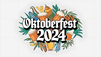 Obraz premium Festive Oktoberfest 2024 logo with beer and harvest-themed design