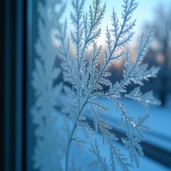 Obraz premium Delicate snowflakes rest on the windowpane, capturing the intricate beauty of winter up close.