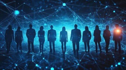 silhouettes of diverse team professionals business individuals connected by lines dots symbolizing network connections