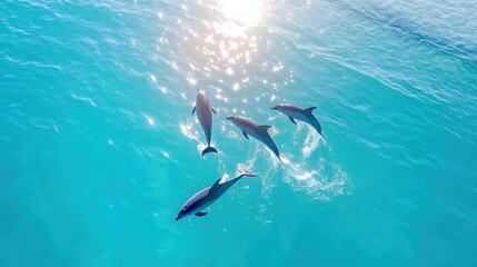 Playful Dolphins Swimming in Turquoise Ocean Water