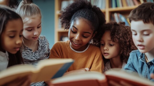 Students reading aloud in class, practicing their reading skills while their teacher offers support and encouragement in a nurturing learning environment