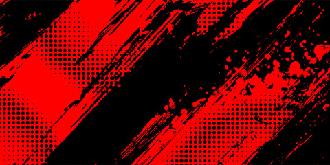 Abstract dots halftone red color pattern gradient texture with technology digital background. Pop art comics style. Art & Illustration