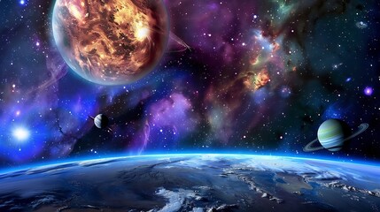 Beauty of space highlighted by gravitational effects and cosmic phenomena