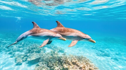 Dolphins Swimming in Clear Tropical Waters