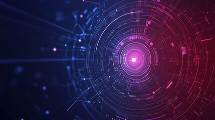 Obraz premium Abstract futuristic background with a glowing circle in the center surrounded by lines and dots.